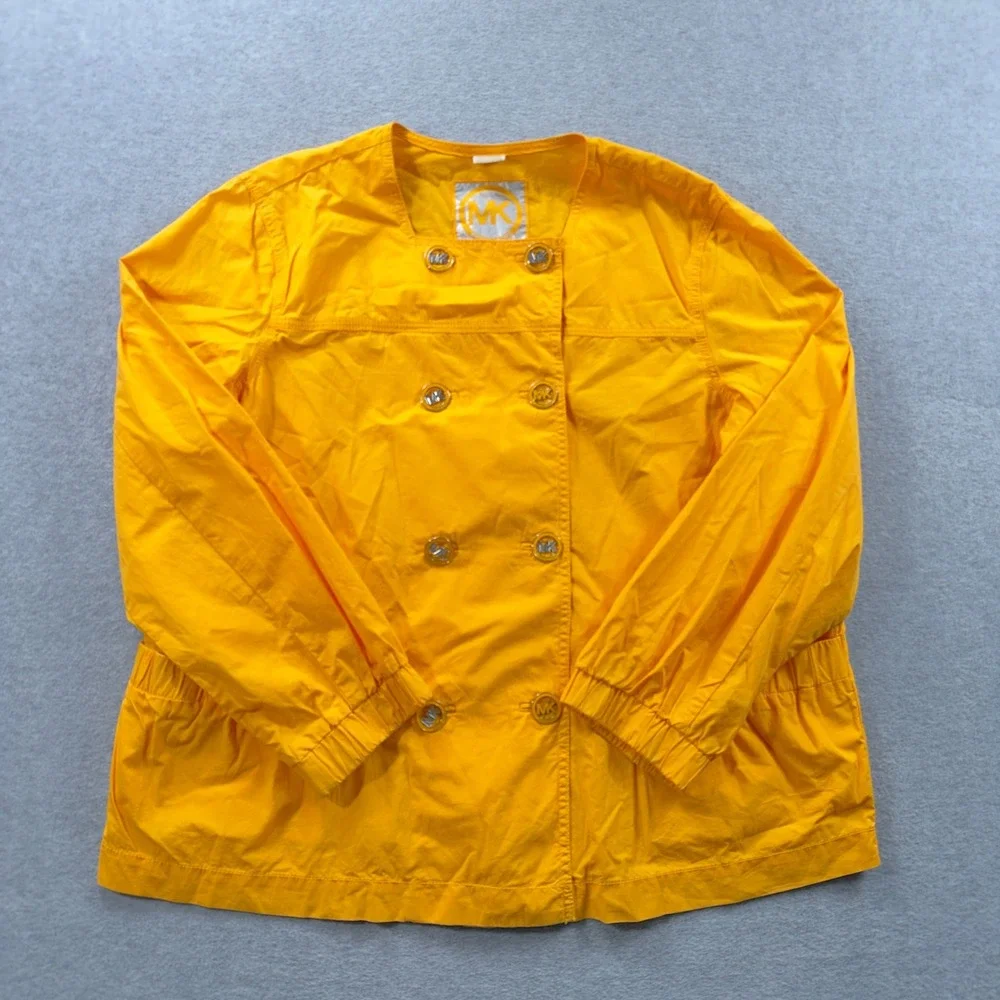 Michael Kors Double Breasted Jacket Womens 1X Yellow MK Logo Button Cotton